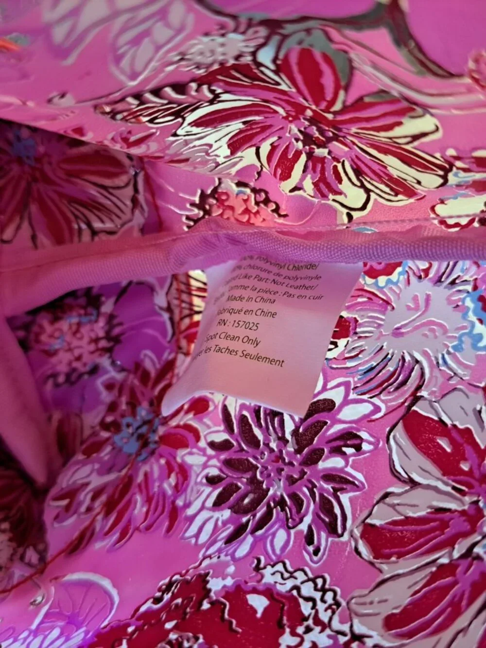 Lilly Pulitzer Printed Floral Makeup Bag Pouch Red Faux Leather Zipper Closure